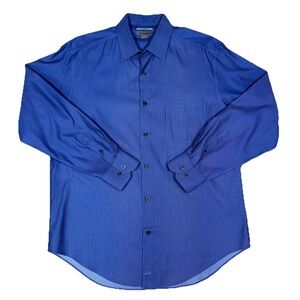 Johnston Murphy Dress Shirt Mens Large Blue Tailored Fit Workwear Long Sleeve